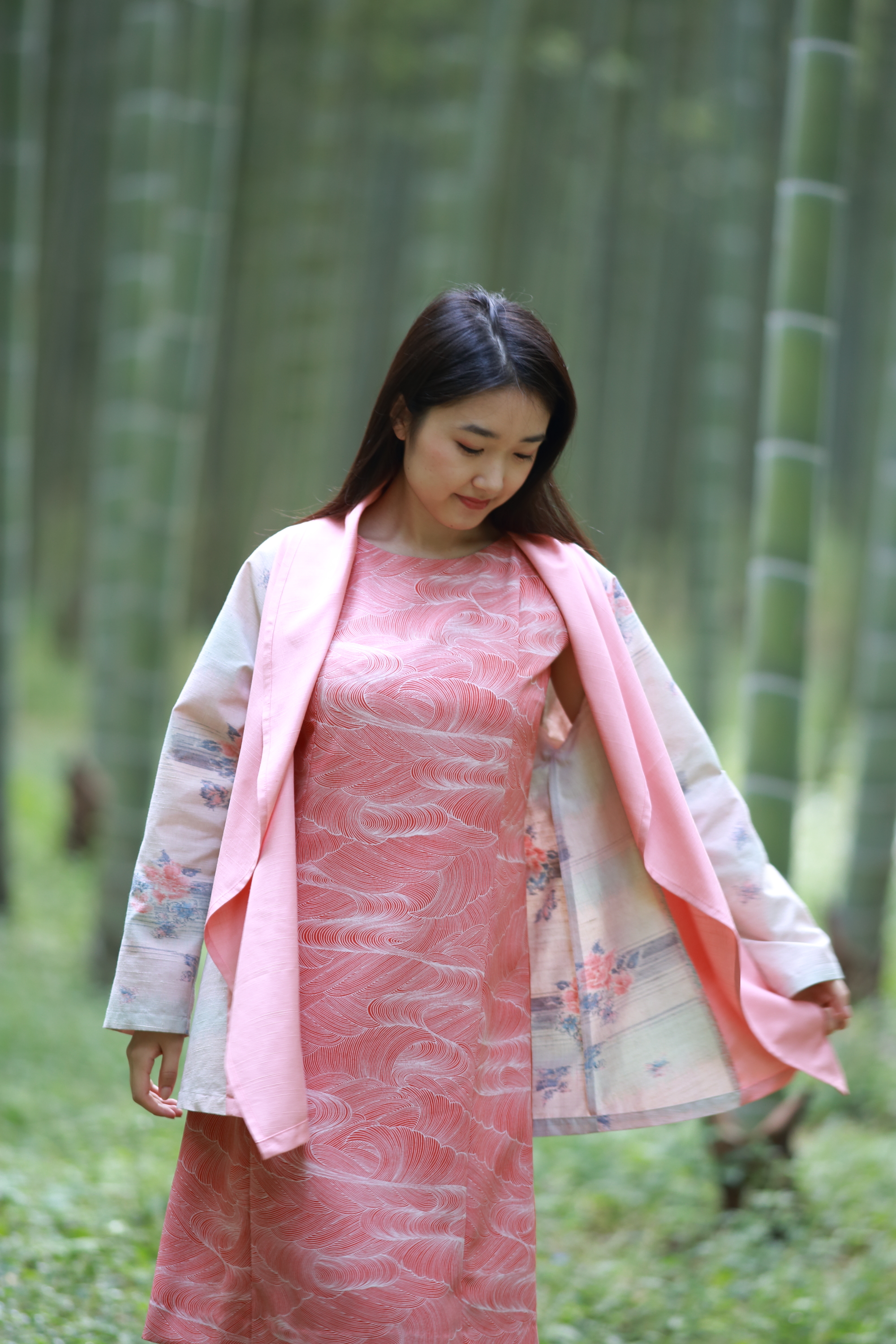 白 ピンク羽織 着物リメイク服オーダーの蔵風香 素敵な着物生地でお洋服を 栃木県宇都宮市